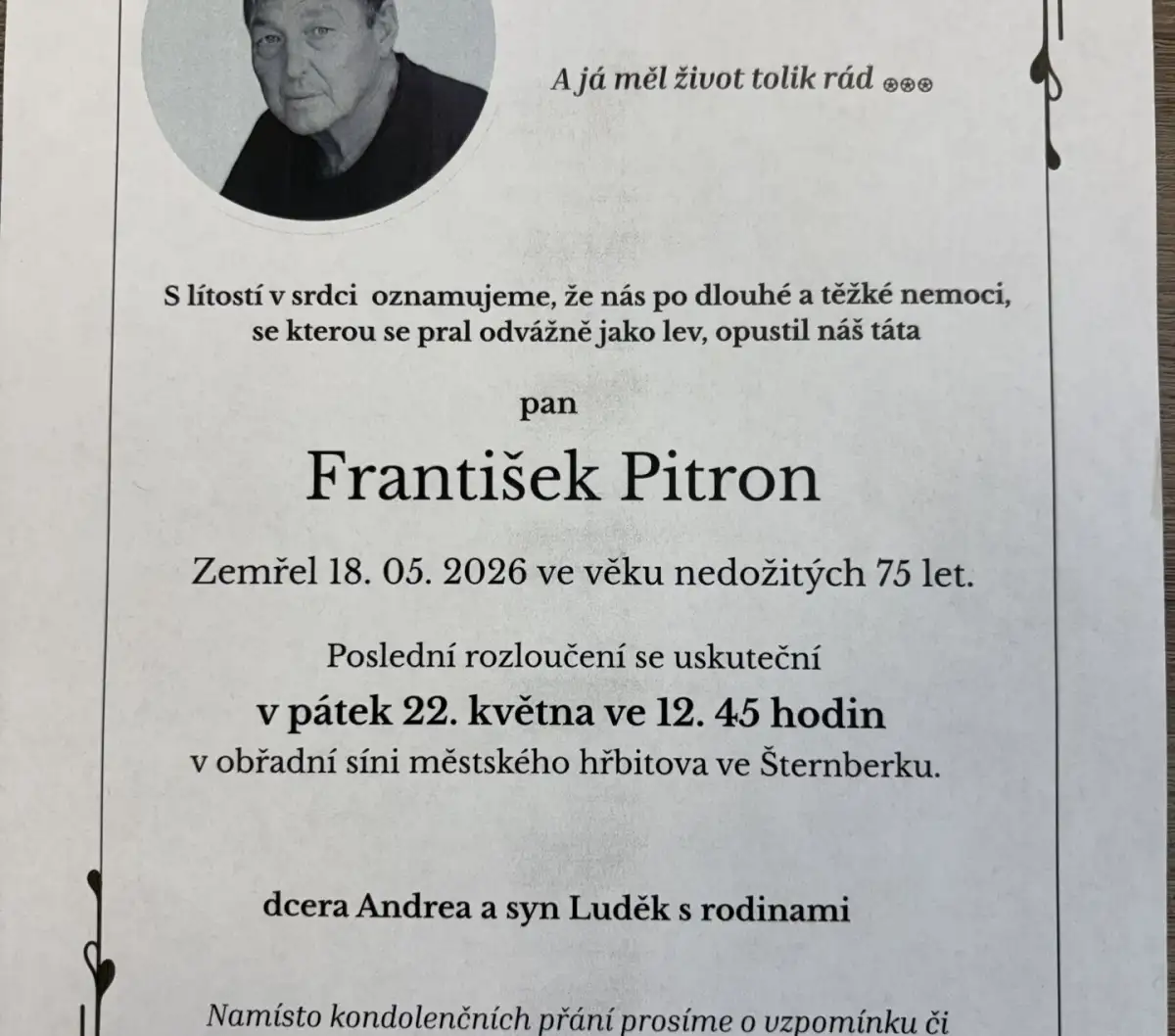 Opustil nás trenér František Pitron